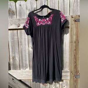 Catherine Malandrino Black Dress with Pink Floral Embroidery Size 1X